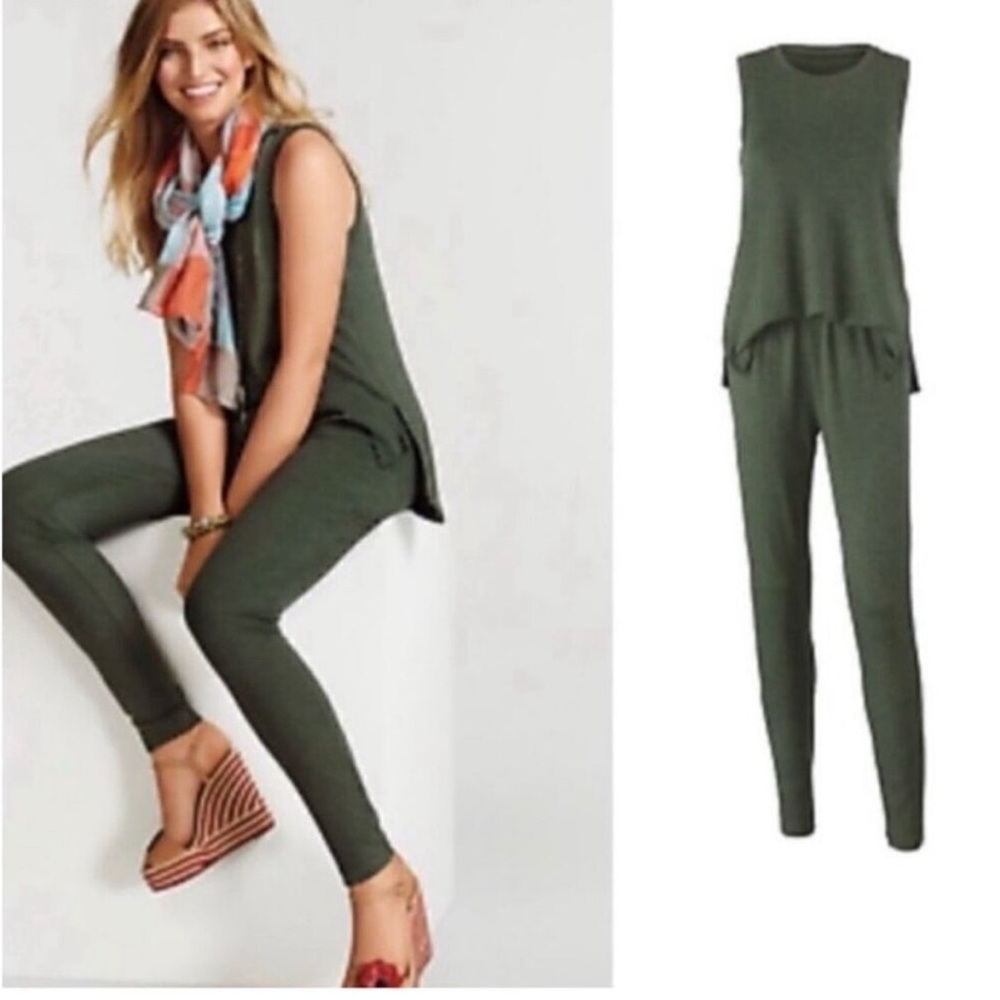 CABI Simple Playsuit Jumpsuit elastic waist  In Heathered Green Size S - Picture 5 of 9